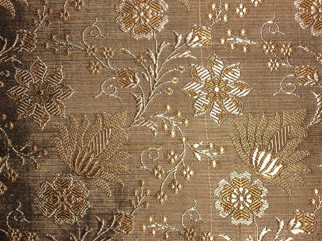 Silk Brocade Fabric Black,Brown &amp; Gold 44&quot;