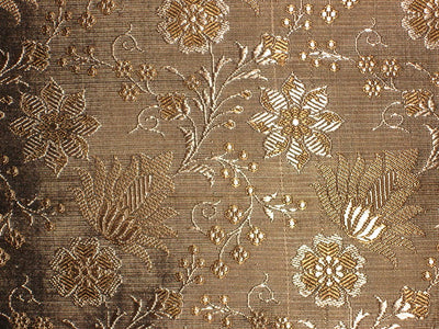 Silk Brocade Fabric Black,Brown &amp; Gold 44&quot;