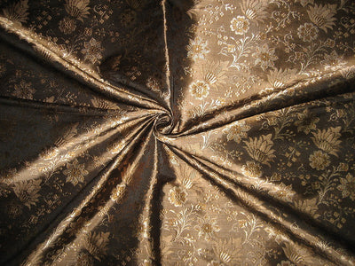 Silk Brocade Fabric Black,Brown &amp; Gold 44&quot;