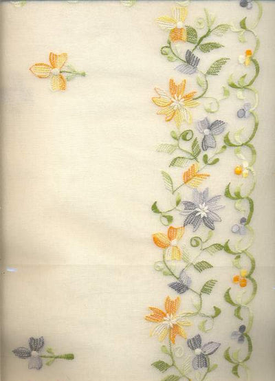 Cotton organdy fabric embroidered~multi colour