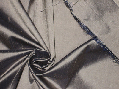100% Pure SILK Dupion FABRIC Silver with Navy Blue shot colour 54&quot; wide