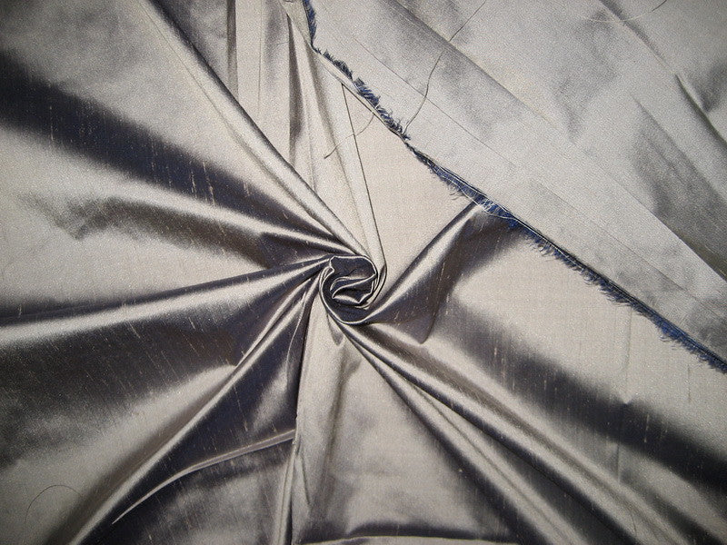 100% Pure SILK Dupion FABRIC Silver with Navy Blue shot colour 54&quot; wide