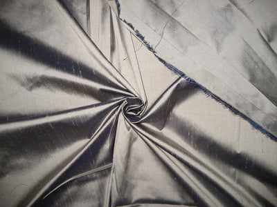 100% Pure SILK Dupion FABRIC Silver with Navy Blue shot colour 54&quot; wide
