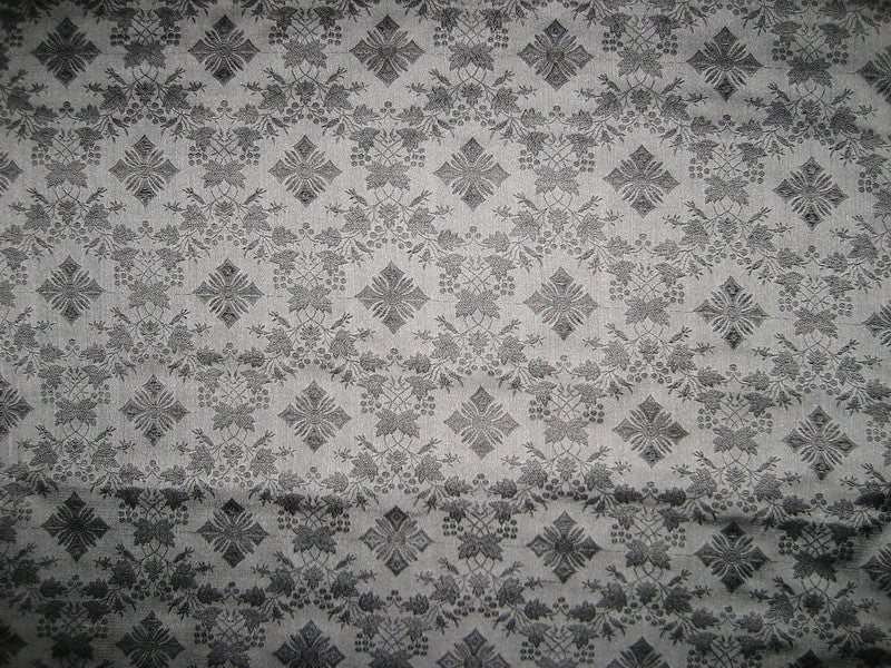 SILK BROCADE FABRIC Black & Grey color 44" wide Vestment design BRO155[4]