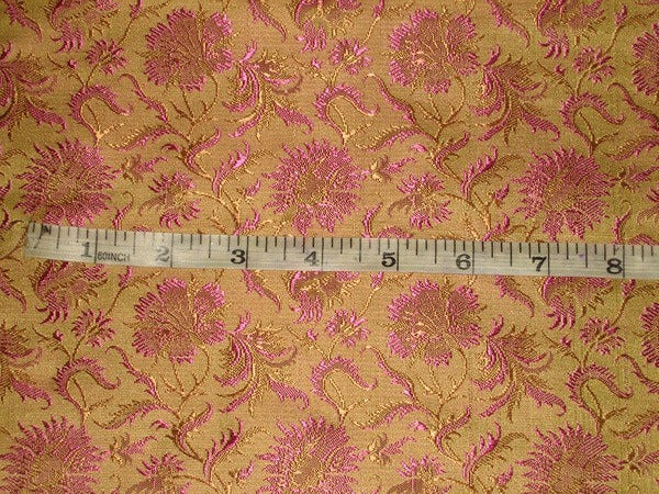 Silk brocade fabric Olive Green,Brown & Pink color 44" wide BRO156[4]