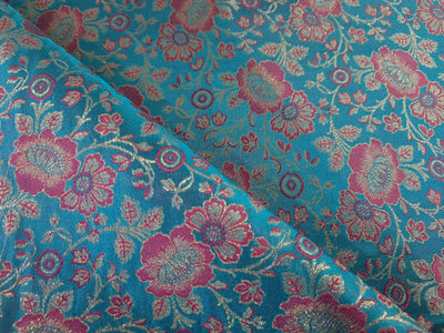 Silk Brocade fabric Blue ,Pink &amp; Gold Color 44&quot; single length 1.40 yards only