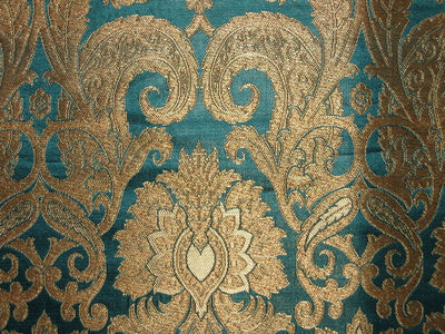 Heavy Silk Brocade Fabric Peacock Blue & Metallic motifs 36" wide BRO158[2]