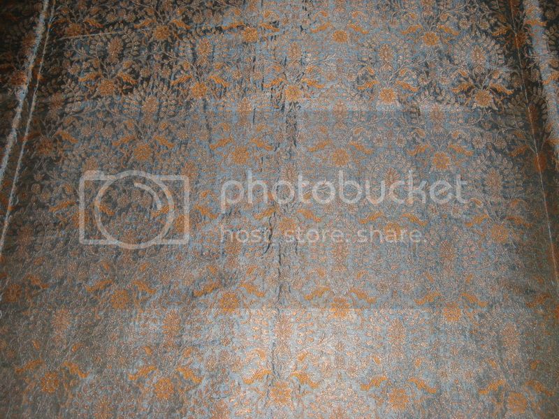 Heavy Silk Brocade Fabric Metallic Gold,Mustard & Greyish Blue 36" wide BRO158[1]