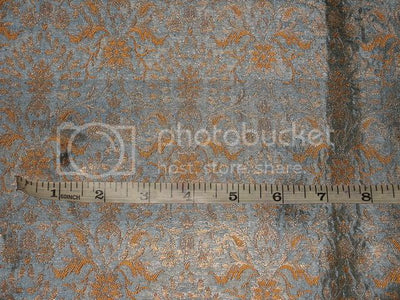 Heavy Silk Brocade Fabric Metallic Gold,Mustard & Greyish Blue 36" wide BRO158[1]