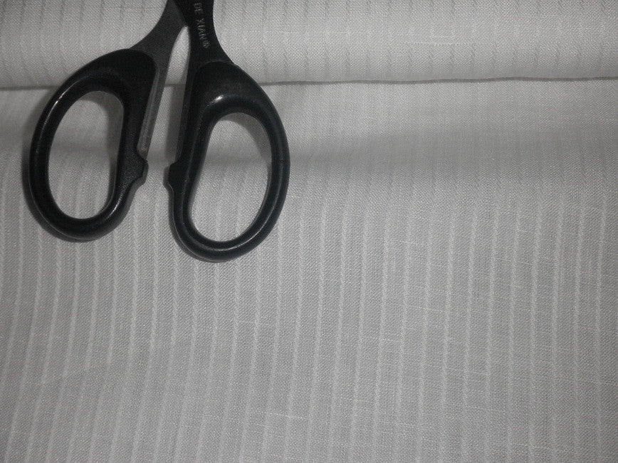60s lea Linen fabric~ White -thin satin stripes