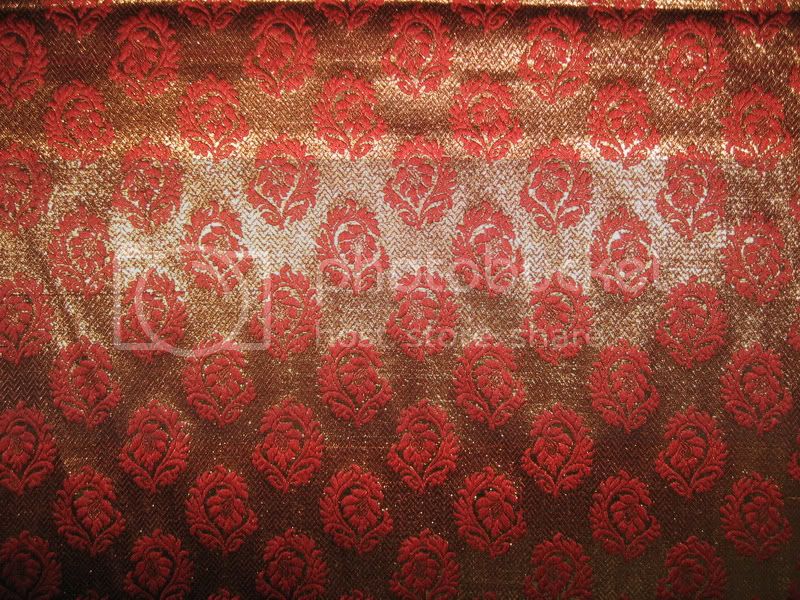 Brocade fabric Metallic Brown and Red Color BRO88[4]