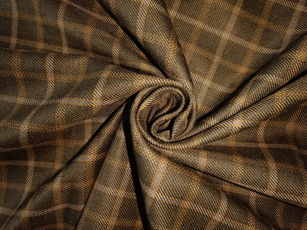 Tweed Suiting Heavy weight premium Fabric dark olive and mustard Plaids 58" wide