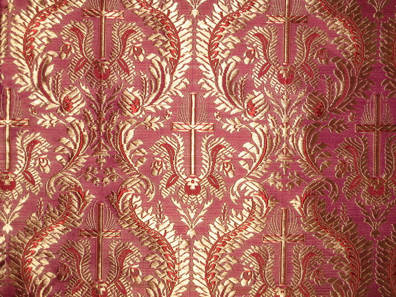 SILK BROCADE FABRIC Pink &amp; Gold colour 44" wide Vestment design BRO159[1]