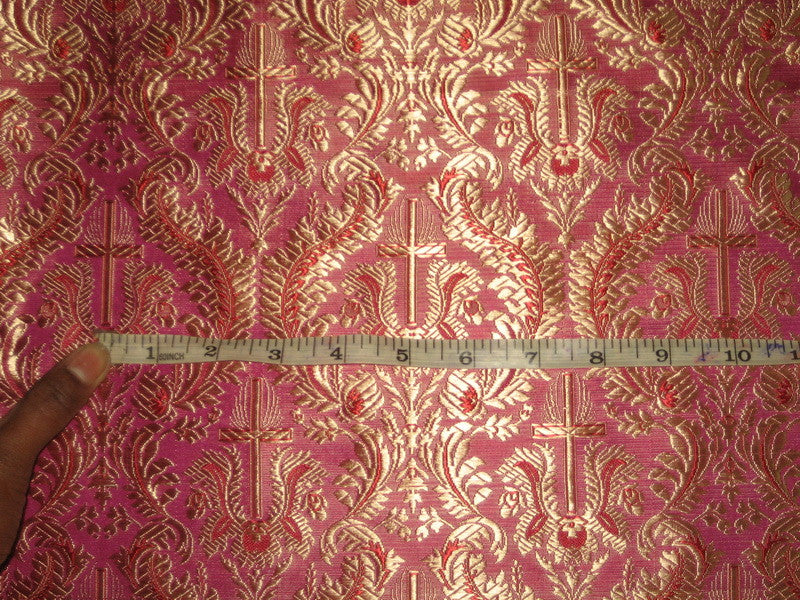 SILK BROCADE FABRIC Pink &amp; Gold colour 44" wide Vestment design BRO159[1]