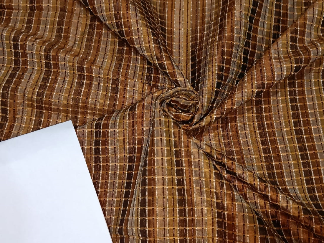 100% silk dupion fabric PLAIDS shades of brown DUPC80[4] 54" wide