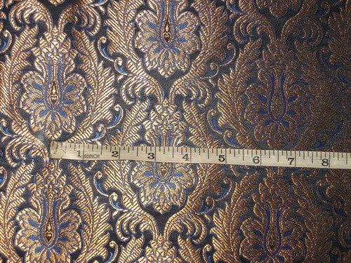 SILK BROCADE FABRIC Metallic Gold,Blue &amp; Black 44" wide BRO167[7]