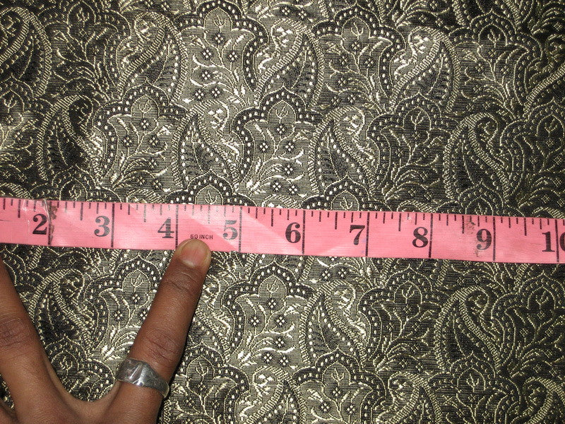 SILK BROCADE FABRIC Gold &amp; Black colour 44" wide BRO160[6]
