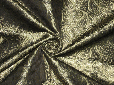 SILK BROCADE FABRIC Gold &amp; Black colour 44" wide BRO160[6]