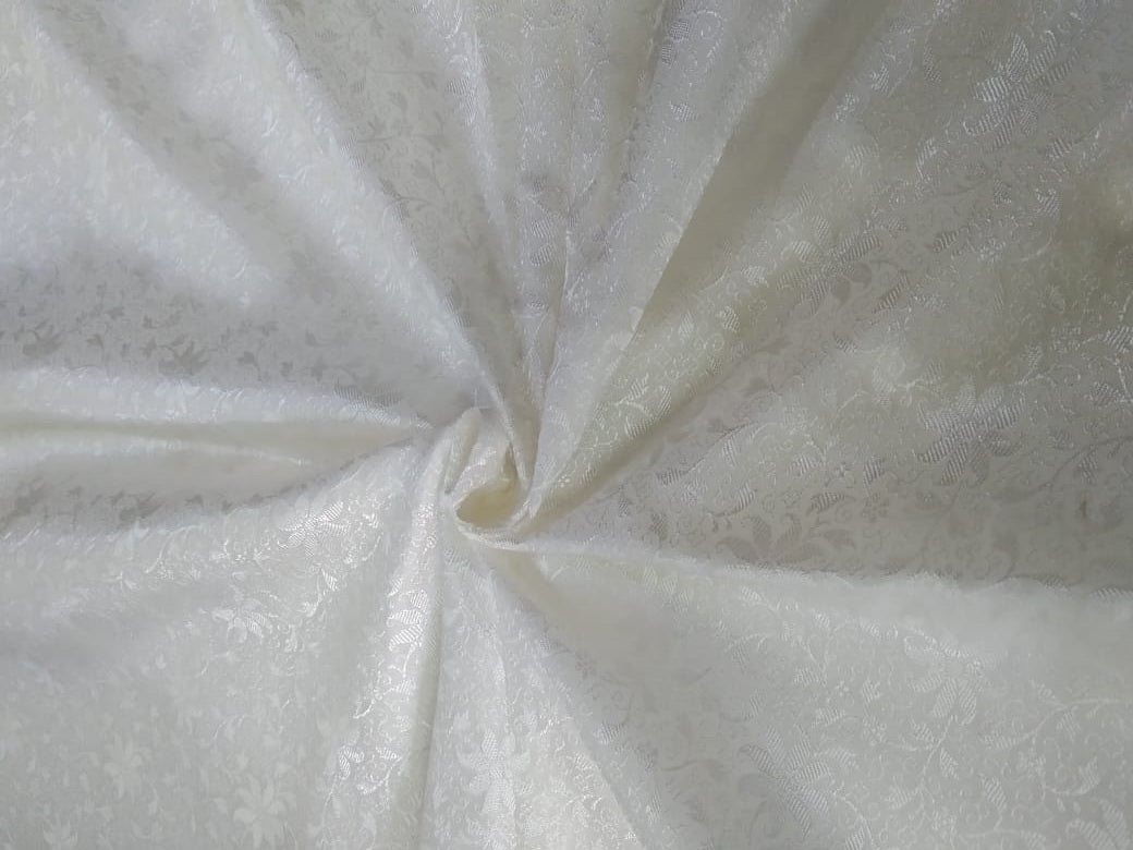 Silk brocade fabric white color 44&quot;