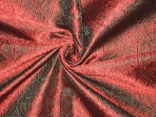 Pure Silk Brocade Fabric Teal Green &amp; Red Vestment 44" wide BRO163[6]