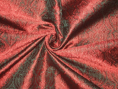 Pure Silk Brocade Fabric Teal Green &amp; Red Vestment 44" wide BRO163[6]