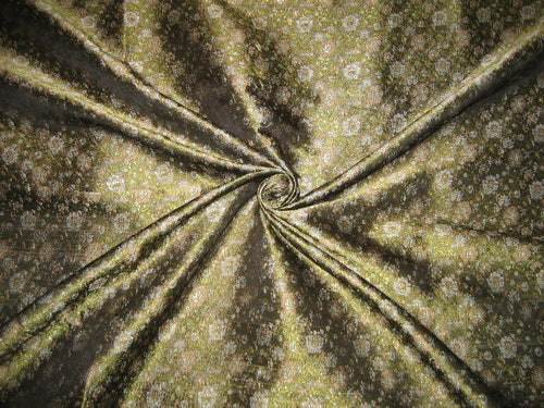 Silk Brocade fabric black,brown,grey &amp; green 44" wide BRO157[6]
