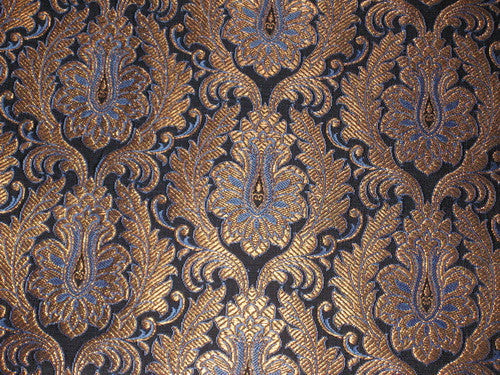 SILK BROCADE FABRIC Metallic Gold,Blue &amp; Black 44" wide BRO167[7]