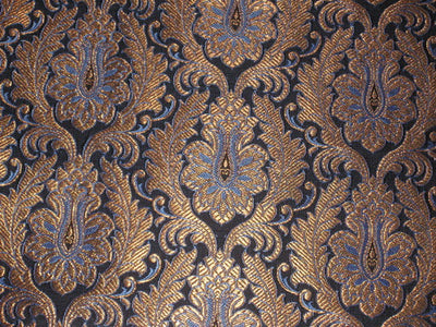 SILK BROCADE FABRIC Metallic Gold,Blue &amp; Black 44" wide BRO167[7]