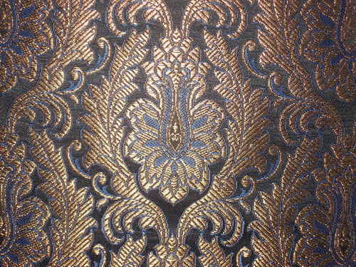 SILK BROCADE FABRIC Metallic Gold,Blue &amp; Black 44" wide BRO167[7]