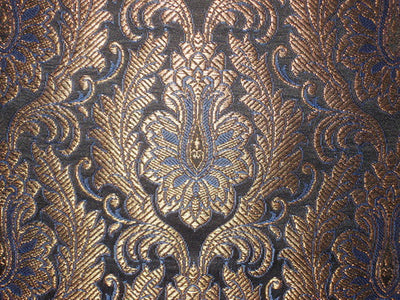 SILK BROCADE FABRIC Metallic Gold,Blue &amp; Black 44" wide BRO167[7]