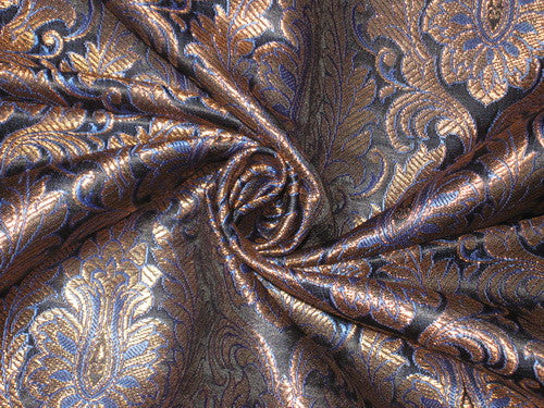 SILK BROCADE FABRIC Metallic Gold,Blue &amp; Black 44" wide BRO167[7]