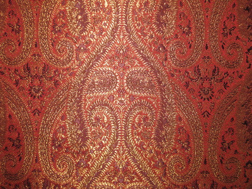 silk Brocade Fabric Dark Indian Red &amp; Metallic Gold color 44" wide BRO167[6]