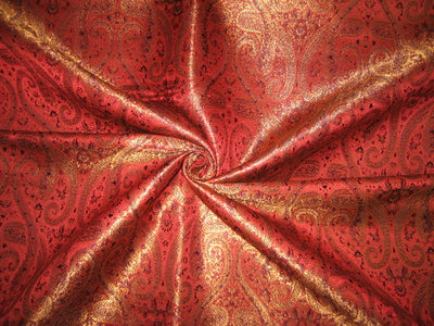 silk Brocade Fabric Dark Indian Red &amp; Metallic Gold color 44" wide BRO167[6]