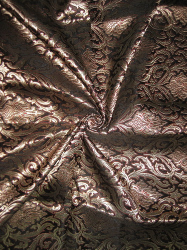 Pure Heavy Silk Brocade Fabric Black, Red&amp; Metallic Gold color ~ 44&quot available for bulk preorder