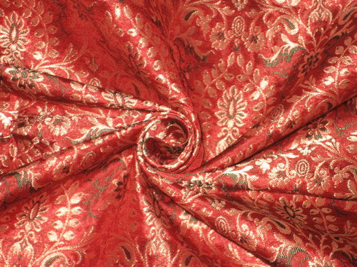 Pure Heavy Silk Brocade Fabric Red,Green &amp; Metallic Gold color 44" wide BRO168[3]