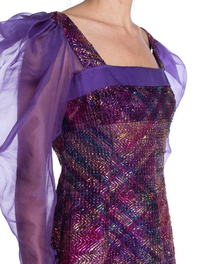 100% silk organza plaid fabric 44&quot; shades of purple