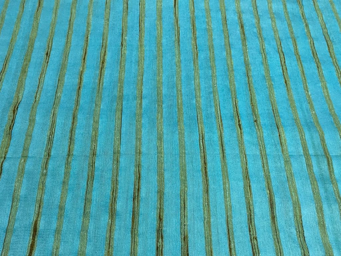 100% PURE SILK Dupioni blue color Stripes 54" wide