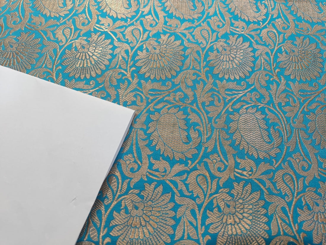 SILK BROCADE FABRIC BLUE X ANTIQUE GOLD COLOR BRO76[3]