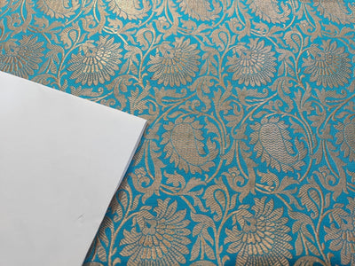 SILK BROCADE FABRIC BLUE X ANTIQUE GOLD COLOR BRO76[3]