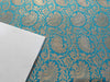 SILK BROCADE FABRIC BLUE X ANTIQUE GOLD COLOR BRO76[3]