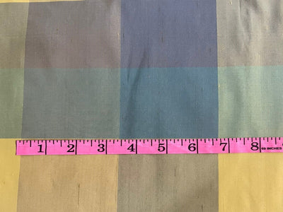 100% Silk Dupioni Fabric Plaids yellow x blue x cream color 54" wide DUP#C101[1]