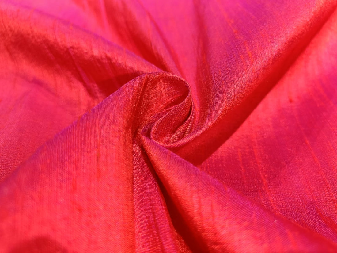 100% PURE SILK DUPION FABRIC RED X PINK colour 54&quot; wide WITH SLUBS*