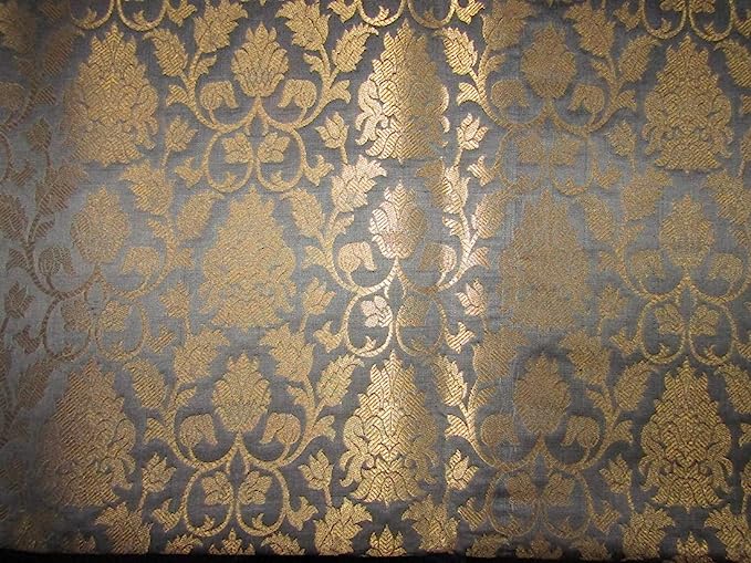 Silk Brocade fabric dark grey x metallic gold Color 44" wide BRO727[1]