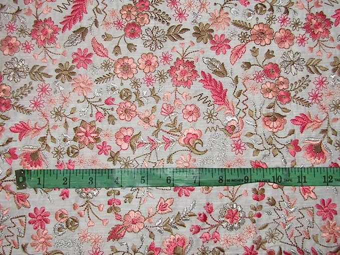 Brocade fabric EMBROIDERED multi floral color 44" wide BRO764[2]