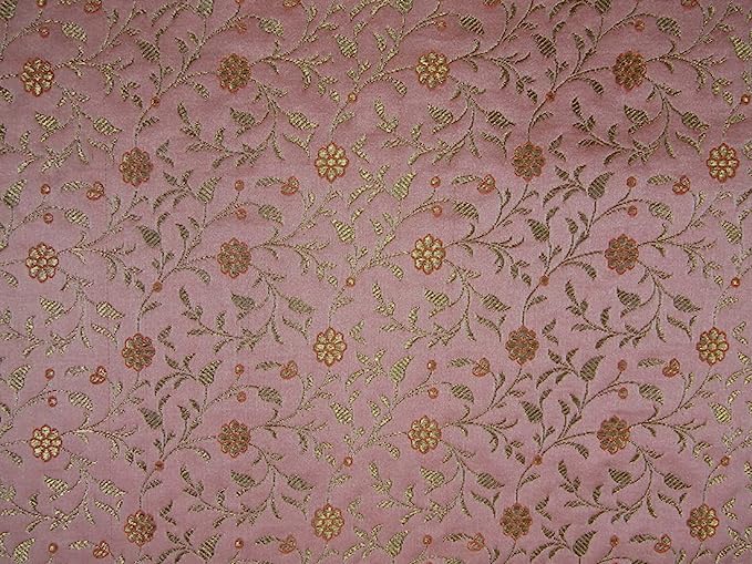Silk Brocade fabric peach x metallic gold color 44" wide BRO757A[3]