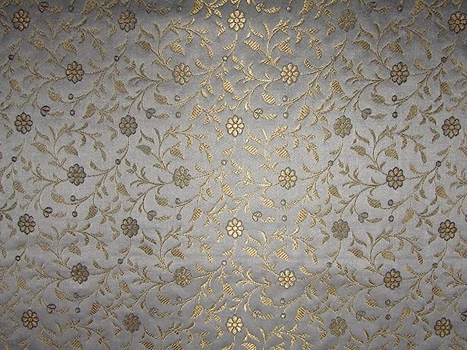 Silk Brocade fabric grey x metallic gold color 44" wide BRO757A[4]