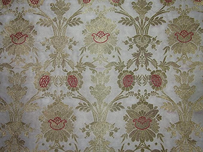 Silk Brocade fabric white x metallic gold color 44" wide BRO735[5]