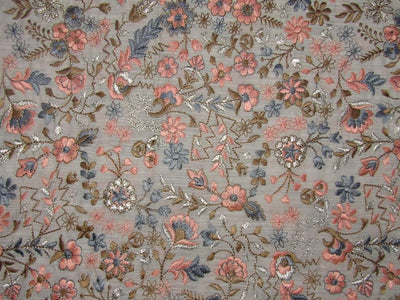 Brocade fabric EMBROIDERED multi floral color 44" wide BRO764[1]