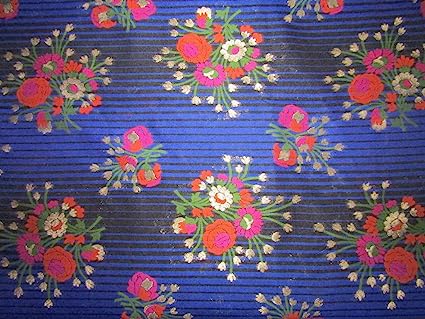 Silk Brocade fabric royal blue stripe ,metallic gold pink and orange flowers 44" wide BRO735[2]