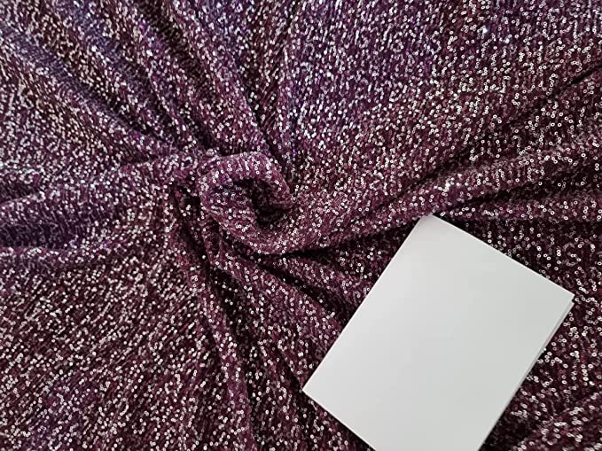 Aubergine Net Fabric with aubergine color sequin lycra 58'' Wide FF33[3]